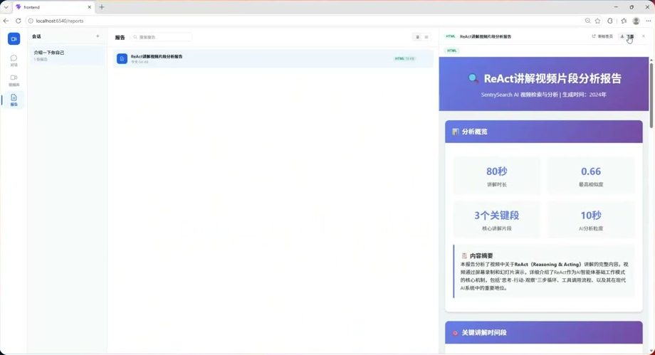报告页面：自动生成的 HTML 分析报告